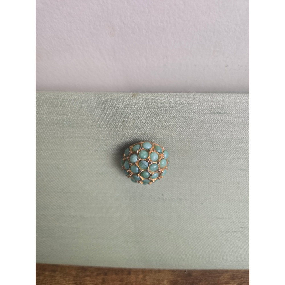 Vintage Sage Green Silk Clutch Turquoise Beaded Button Evening Bag Elegant